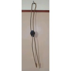 Brown And Gold Leather Agate Polished Stone Bolo Tie Coffin Shaped